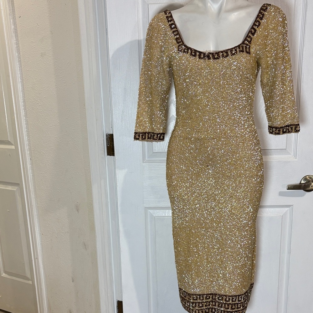 Vintage Gene Shelly Elegant Gold Sequin Dress
